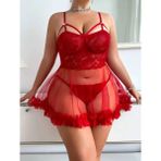Anvelle Lingerie Büyük Beden Kırmızı Bikini Tanga Hediyeli Gecelik - 4XL