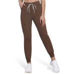 Anwrtuk Tıbbi Scrub pantolon, kadınlar için, tıbbi iş pantolonu, bel kısmında büzme ipli ve fermuarlı yan cepli tıbbi Scrub pantolon, Kahverengi, M