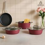 Anyolin 7 Parça Titanyum Kaplama Tencere Tava Seti (Bordo) - 20-24-26-26 cm