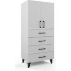 Anzera Rio Modern Tasarımlı Şifonyer 60 cm Genişlik 132,5 cm Yükseklik 4 Çekmeceli Beyaz Suntalam