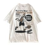 Aobiono Erkek kadın Anime T-Shirt Y2K Kawaii japon tiki büyük boy Tees sevimli grafik Vintage Streetwear üst estetik Manga, Beyaz - Sırt Çantası Boy, 3XL
