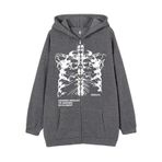 Aobiono Erkek Kadın İskelet Kapüşonlu Y2K Gotik Fermuarlı Ceket Grunge Emo Alt Harajuku Dark Academia Punk Alternatif Estetik, Koyu gri-3, M