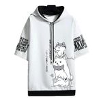 Aobiono Erkek Kadın Kawaii Anime Kedi Tişört Japon Tişört Karikatür Estetik Sevimli Manga Hazırlık Kısa Kollu Kapüşonlu Üst Kore, Beyaz, S