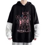 Aobiono Erkek Kadın Y2K Anime Kapüşonlu Harajuku Japon Grunge Emo Alt Kawaii Dark Academia Cyber Punk 90'lar Estetik Sevimli Gotik, Siyah, L