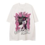 Aobiono Erkek Kadın Y2K Anime Vintage Tişörtler Tişört Grafik Alev Kız Preppy Gotik Grunge Emo Sokak Giyim Genç Üst Giyim Alt, Beyaz, XL