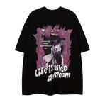 Aobiono Erkek Kadın Y2K Anime Vintage Tişörtler Tişört Grafik Alev Kız Preppy Gotik Grunge Emo Sokak Giyim Genç Üst Giyim Alt, Siyah, 5XL