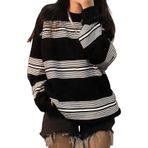 Aobiono Erkek Kadın Y2K Çizgili Kapüşonlu Sweatshirt Harajuku Preppy Kore Büyük Beden Retro Koyu Akademi Estetik Alt Emo Grunge, Siyah Gri, 3XL