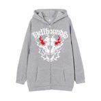 Aobiono Erkek Kadın Y2K Kapüşonlu İskelet Kafatası Kelebek Gotik Fermuarlı Ceket Harajuku Sweatshirt Grunge Alt Emo Dark Academia, Gri, M