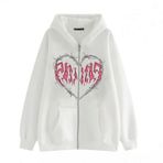 Aobiono Erkek Kadın Y2K Kapüşonlu Kalp Demir Tel Gotik Fermuarlı Ceket Harajuku Polar Sweatshirt Grunge Alt Emo Dark Academia 90'lar, Beyaz demir tel, L