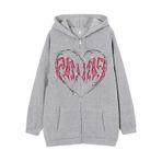 Aobiono Erkek Kadın Y2K Kapüşonlu Kalp Demir Tel Gotik Fermuarlı Ceket Harajuku Polar Sweatshirt Grunge Alt Emo Dark Academia 90'lar, Gri-demir tel, XL