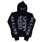 Aobiono Erkek Kadın Y2K Tam Fermuarlı Kapüşonlu Üst Yüz Ejderha 3D Yapay Elmas Gotik Grunge Emo Alt Harajuku Dark Academia Punk, Siyah, XL