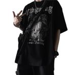 Aobiono Erkek Kadın Y2K Tişört Gotik Haç Harajuku Dark Academia Emo Grunge Alt Kore Japon Estetik Punk Üst Sanskrit, Siyah, Large
