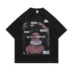 Aobiono Erkek Kadın Y2K Tişört Gotik Vintage Tişörtler Grunge Emo Alt Sokak Giyim Büyük Boy Techwear Cyberpunk 2000'ler Bol Üniseks, Siyah, S