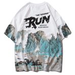 Aobiono Erkek Kadın Y2K Tişört Japon Vintage Tişört Dağ Manzarası Grafik Büyük Beden Grunge Sokak Giyim Estetik Emo Alt, Beyaz, S