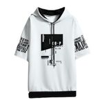 Aobiono Erkek Kadın Y2K Tişört Techwear Streetwear Tişört Vintage Grunge Grafik Kısa Kollu Kapüşonlu Üst Emo Alt Üniseks Harajuku, Beyaz, 3XL