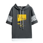 Aobiono Erkek Kadın Y2K Tişört Techwear Streetwear Tişört Vintage Grunge Grafik Kısa Kollu Kapüşonlu Üst Emo Alt Üniseks Harajuku, Koyu Gri, L