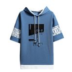 Aobiono Erkek Kadın Y2K Tişört Techwear Streetwear Tişört Vintage Grunge Grafik Kısa Kollu Kapüşonlu Üst Emo Alt Üniseks Harajuku, Mavi, 3XL