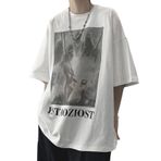 Aobiono Erkek Kadın Y2K Tişörtler Grafik Gotik Vintage Preppy Tişörtler Grunge Sokak Giyim Alt Emo Genç Üstler Dark Academia Giyim, Beyaz, XL