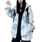 Aobiono Kadın Erkek Y2K Anime Kapüşonlu Kawaii Gotik Harajuku Alt Estetik Grunge Punk Sevimli Japon Koyu Akademi Üst Kazak, Siyah Kırmızı, XXL