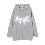 Aobiono Kadın Erkek Y2K Fermuarlı Kapüşonlu Büyük Boy Gotik Emo Grunge Grafik Bol Alt Sokak Giyimi Unisex Vintage Polar Ceket 90'lar, Açık Gri, 3XL