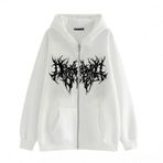 Aobiono Kadın Erkek Y2K Fermuarlı Kapüşonlu Büyük Boy Gotik Emo Grunge Grafik Bol Alt Sokak Giyimi Unisex Vintage Polar Ceket 90'lar, Beyaz, 3XL