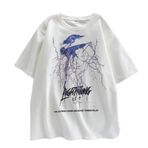 Aobiono Kadın Erkek Y2K Grafik Tişört Şimşek Gotik Vintage Sokak Giyim Grunge Emo Techwear Dark Academia Alt Harajuku, Beyaz, 3XL