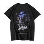 Aobiono Kadın Erkek Y2K Grafik Tişört Şimşek Gotik Vintage Sokak Giyim Grunge Emo Techwear Dark Academia Alt Harajuku, Siyah, L