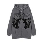 Aobiono Kadın Erkek Y2K Kapüşonlu Grunge Emo Harajuku Gotik Alt Koyu Akademi Fermuarlı Ceket Punk Alternatif Estetik E Kız 90'lar, Koyu Gri, XXL