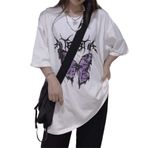 Aobiono Kadın Erkek Y2K Tişört Kelebek Gotik Harajuku Dark Academia Korean Anime Japon Kawaii Estetik Alt Emo Grunge, Beyaz, 3XL