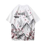 Aobiono Kadın Erkek Y2K Tişörtler Anime Vintage Tişörtler Japon Fuji Dağ Grafik Grunge Emo Sakura Crane Alt Retro Harajuku, Beyaz, L