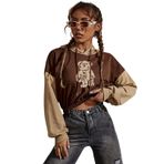 Aobiono Kadın Göbeği Açık Üst Kısa Kapüşonlu Svetşört Y2K Preppy Grunge Alt Emo Bol Sokak Giyim Dark Academia Gotik E-girl Punk Dans Spor Salonu, Ayı Kahverengi, S