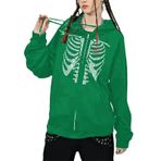 Aobiono Kadın İskelet Kapüşonlu Y2K Fermuarlı Suni Elmas Ceket Grunge Dark Academia Kafatası Kapüşonlu Sweatshirt Grafik Gotik Harajuku, Yeşil, S
