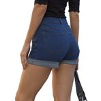 Aobiono Kadın Jean Denim Şort Günlük Yaz Bahar Sıcak Pantolon Esnek Seksi Orta Bel Belli Yırtık Cepli Kıvrık Etek Ucu, Koyu Mavi, M
