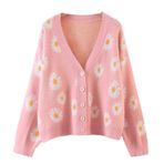 Aobiono Kadın Kawaii Papatya Hırka Kimono Kız Çiçekli Estetik Kazak Sevimli Japon Kore Örgü Svetşört Hazırlık Akademisi, Pembe, Tek Beden