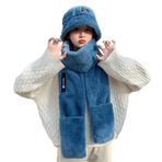 Aobiono Kadın Kawaii Y2K Kış Polar Şapka Eşarp Eldiven 3'ü 1 Arada Suni Kürk Balaclava Mitten Kova Bere Sevimli Skullies Kap Peluş, Mavi, Tek Beden