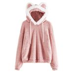 Aobiono Kadın Kedi Kawaii Kapüşonlu Sevimli Estetik Polar Çizgi Film Anime Harajuku Kapüşonlu Sweatshirt Pijama Uzun Kollu Üst, Pembe, XXL