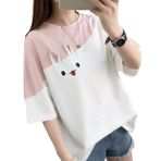 Aobiono Kadın Kız Kawaii Tavşan Kulakları Tişört Tavşan Havuç Anime Estetik Sevimli Hazırlık Japon Kore Işık Akademisi Karikatür, Beyaz, XL