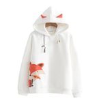 Aobiono Kadın Kız Kawaii Tilki Kulakları Kapüşonlu Anime Japon Polar Sevimli Estetik Harajuku Light Academia Preppy Y2K Sweatshirt, Beyaz, Tek Beden