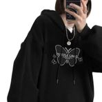Aobiono Kadın Kız Y2K Kelebek Kapüşonlu Harajuku Preppy Kore Polar Alt Emo Grunge Büyük Beden Sevimli Estetik Işık Akademi, Siyah, XXL