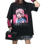 Aobiono Kadın kızlar Y2K Anime T-Shirt gotik Tee Grunge Emo Alt Japon karanlık Academia gençler tiki Kawaii estetik Harajuku, A, XL