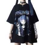 Aobiono Kadın kızlar Y2K Anime T-Shirt gotik Tee Grunge Emo Alt Japon karanlık Academia gençler tiki Kawaii estetik Harajuku, C, S