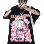 Aobiono Kadın kızlar Y2K Anime T-Shirt gotik Tee Grunge Emo Alt Japon karanlık Academia gençler tiki Kawaii estetik Harajuku, D, 3XL