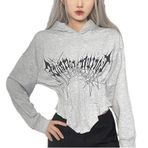 Aobiono Kadın Y2K Korse Göbeği Açık Kapüşonlu Gotik Göbeği Açık Üst Harajuku Grunge Alt Emo Estetik Siber E-kız Dark Academia Punk, Gri, L