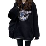 Aobiono Kadın Y2K Preppy Kapüşonlu Harajuku Dark Academia Kore Polar Büyük Beden Kawaii Sevimli Siber Alt Estetik Emo Grunge 90'lar, Siyah, XXL