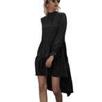 Aobiono Kadın Yaz Bahar Elbisesi Uzun Puff Kollu Babydoll Fırfırlı Boho Flounce Yüksek Düşük Günlük Mezuniyet Düğün Misafir Nedime, Siyah, L