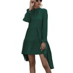 Aobiono Kadın Yaz Bahar Elbisesi Uzun Puff Kollu Babydoll Fırfırlı Boho Flounce Yüksek Düşük Günlük Mezuniyet Düğün Misafir Nedime, Yeşil, L