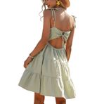 Aobiono Kadın Yaz Elbisesi Babydoll İlkbahar Kolsuz Kesim Sırtı Açık İpli Spagetti Askı Mini Kısa Fırfırlı Güneş Günlük, Yeşil, XL