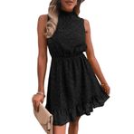 Aobiono Kadın Yaz Elbisesi Bahar Mini Kısa Boyundan Bağlamalı Dantel Çiçekli Kolsuz Fırfırlı Tank Sundress Tunik Günlük Kokteyl Parti, Siyah, XL