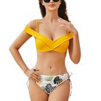 Aobiono Omzu Açık Bandeau Tanga Sarı S Kadın Bikini Takımı