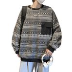 Aobiono Preppy Boho Çizgili Harajuku Y2K Light Academia Korean Japanese Siyah Kapüşonlu Unisex Sweatshirt
